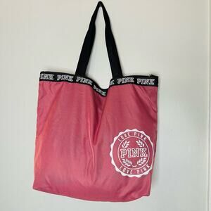 VICTORIA’S SECRET Pink Women's White Pink Rose Beach Logo Double Strap Tote Bag